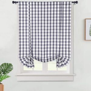 Haperlare Kitchen Curtain 42"W x 63"L Buffalo Check Adjustable Tie Up Curtain